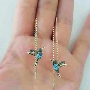 Gorgeous 18K Gold Plated Bird Inlaid Zircon Earrings Golden and blue